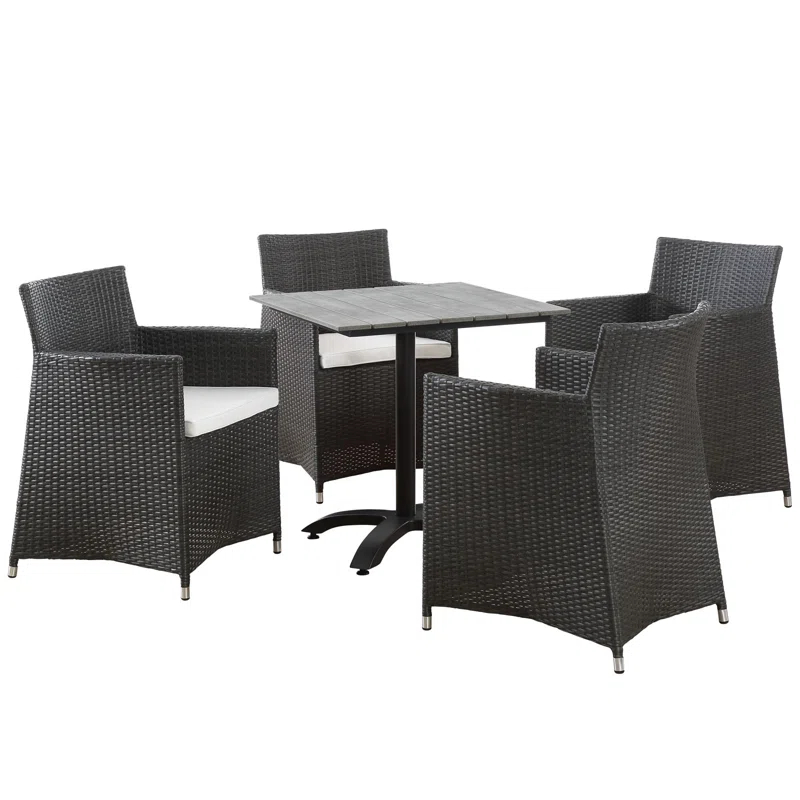 Modway Modway Junction Wicker Rattan Outdoor Patio 5-Piece Dining Set, Gray White