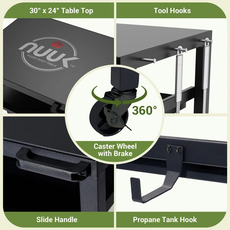 Hokku Designs Outdoor Pizza Oven & Grill Prep Table With Rolling Cart - 24"X30" Metal Top, 3-Layer Drawer Storage