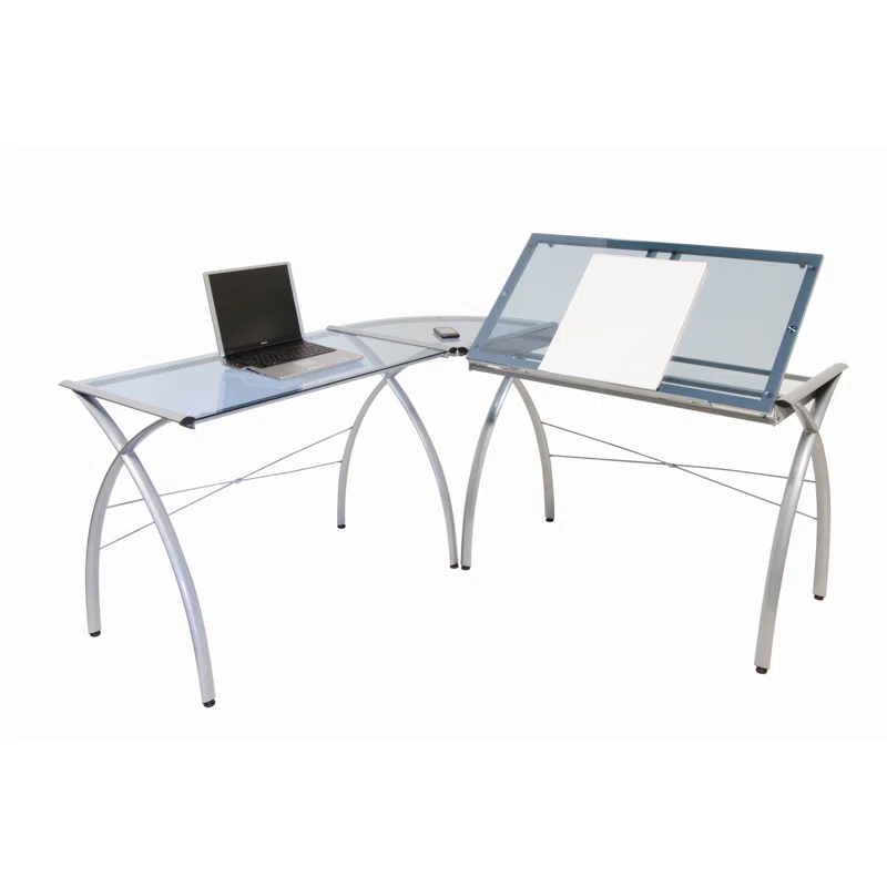 Inbox Zero Courson L-Shaped Glass Top Drafting Table