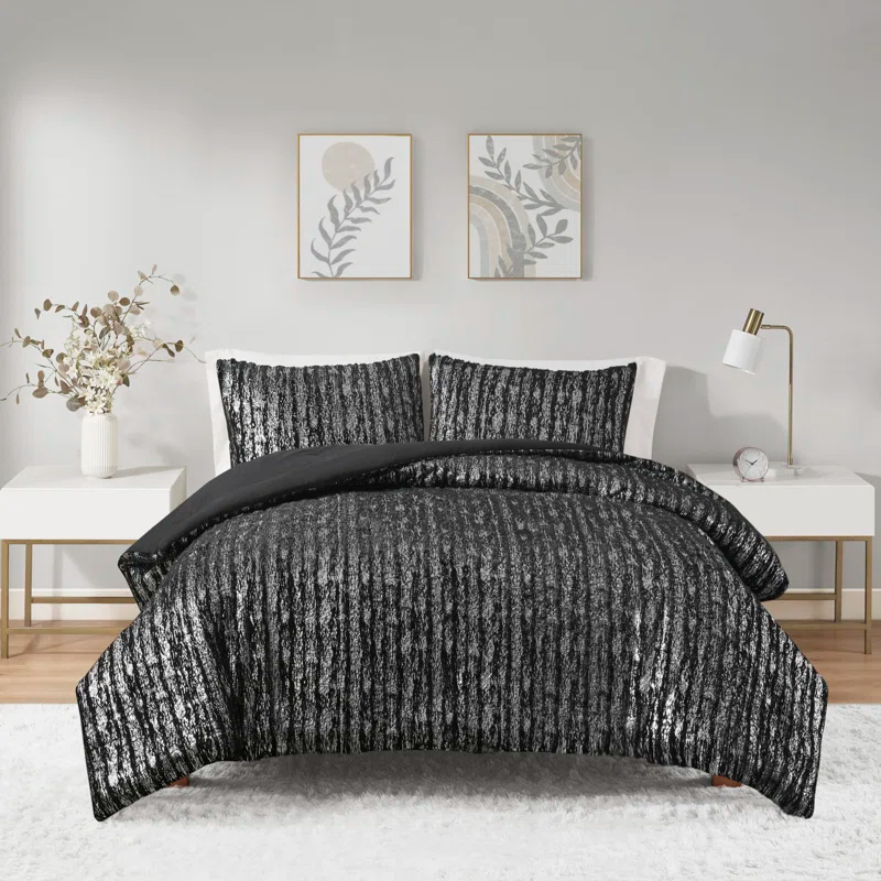 510 Design Metallic Print Faux Fur Comforter Set