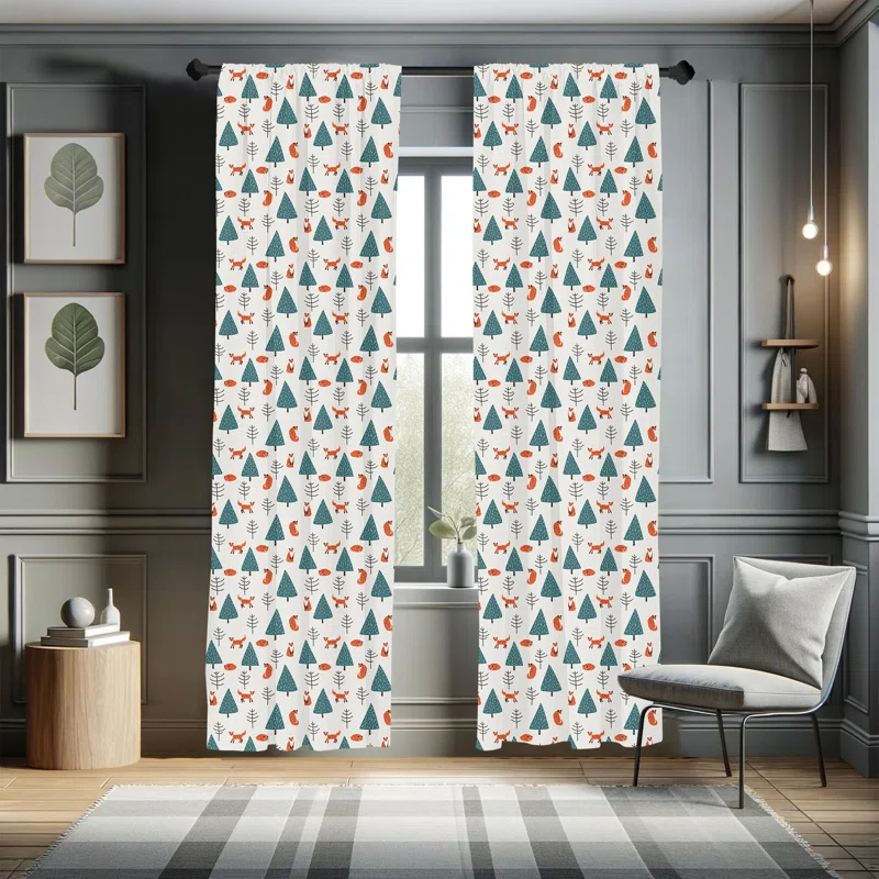 Ambesonne Ambesonne Fox 2 Panel Curtain Set, Orange Foxes In A Snowy Winter Forest Animals Of Cold Climates Cartoon, Lightweight Window Treatment Living Room Bedroom Decor, 56" X 63", Teal Orange Black (Set of 2)