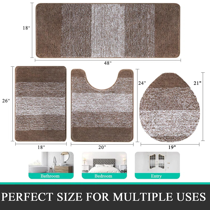 BEACHWATER POOL & SPA, LLC Bathroom Rugs Sets 4 Piece With Toilet Lid Cover, Non-Slip Absorbentb Rugs And Mats For Bathroom Microfiber Shaggy Machine Washable Bath Rug Set