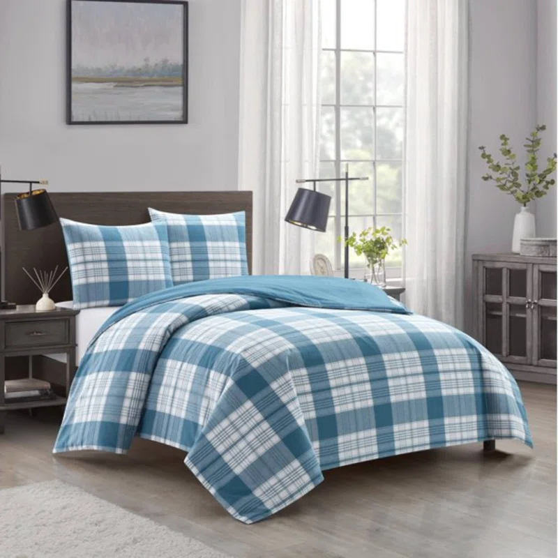 Dearfoams Modern & Contemporary Cotton Machine Woven Plaid Comforter Set