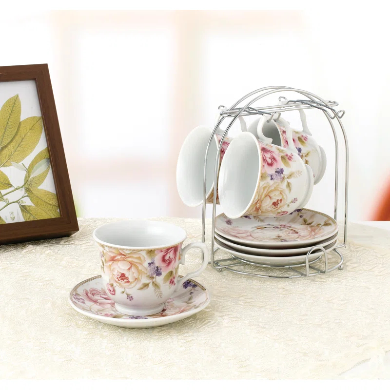 Lorren Home Trends Lorren Home Trends 4 Piece Teacup & Saucer Set