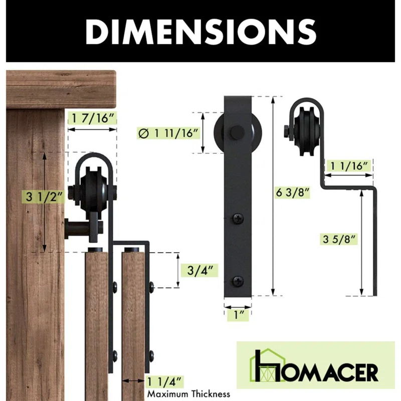 Homacer Mini Black Rustic Classic Design Single Track Bypass Two Door Hardware Kit For Cabinet Use