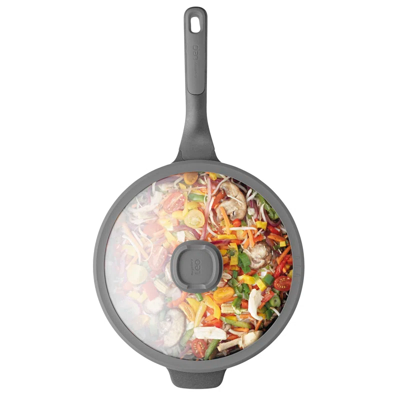 BergHOFF BergHOFF Leo Stone+ Nonstick Ceramic 11" Wok Pan with Lid 4.6qt, Recycled