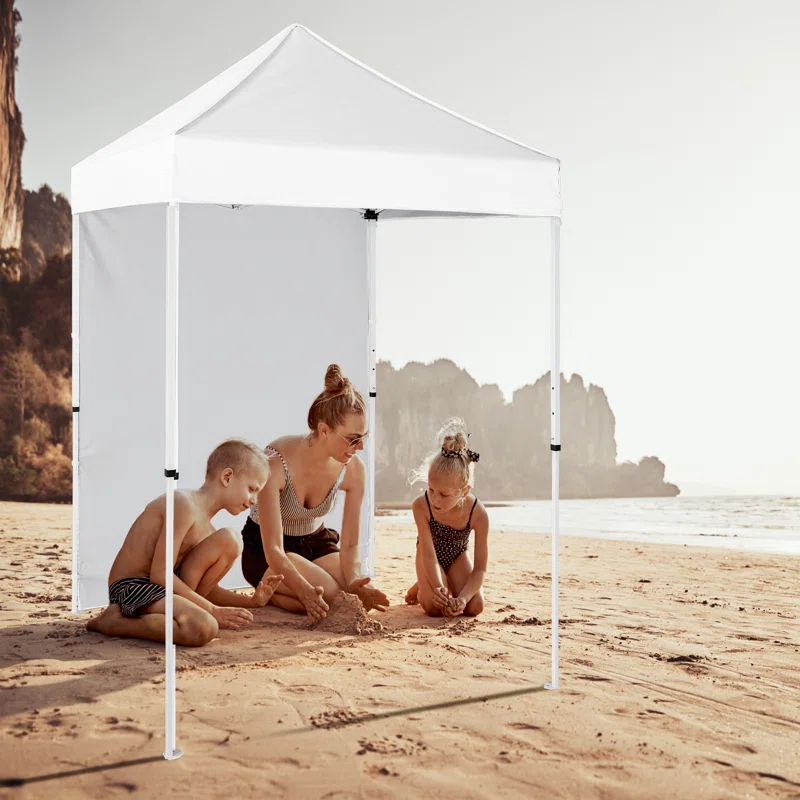 INTER HUT 5 Ft. W x 5 Ft. D Outdoor Pop Up Steel Canopy Portable Tent with 1 Sidewall