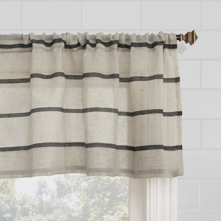 Clean Window Clean Window Aso Twill Stripe Linen Blend Sheer Rod Pocket Kitchen Curtain Valance