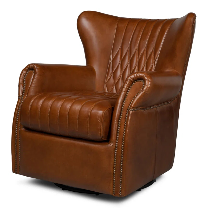 Sarreid Ltd Bugatti Leather Swivel Club Chair