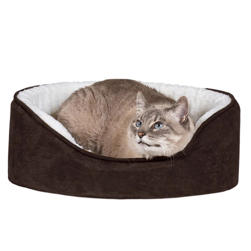 FurHaven Faux Sherpa & Suede Oval Dog Bed