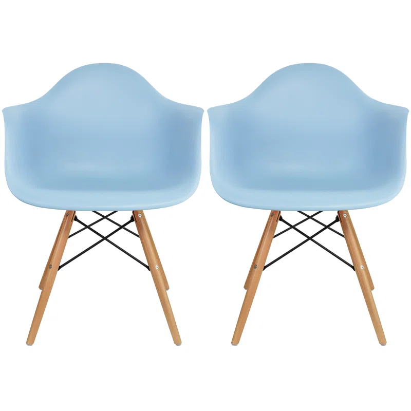 George Oliver Set of 2 Modern Dining Side Chairs from Molded Plastic Armchair Shell with Natural Wooden Legs | Wayfair