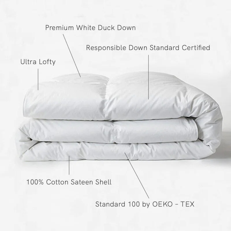 Lightweight 700 Fill Power Luxury White Duck Down Duvet Comforter Insert