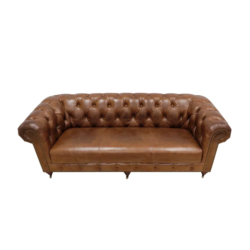 Pasargad Paris Club 88'' Leather Sofa