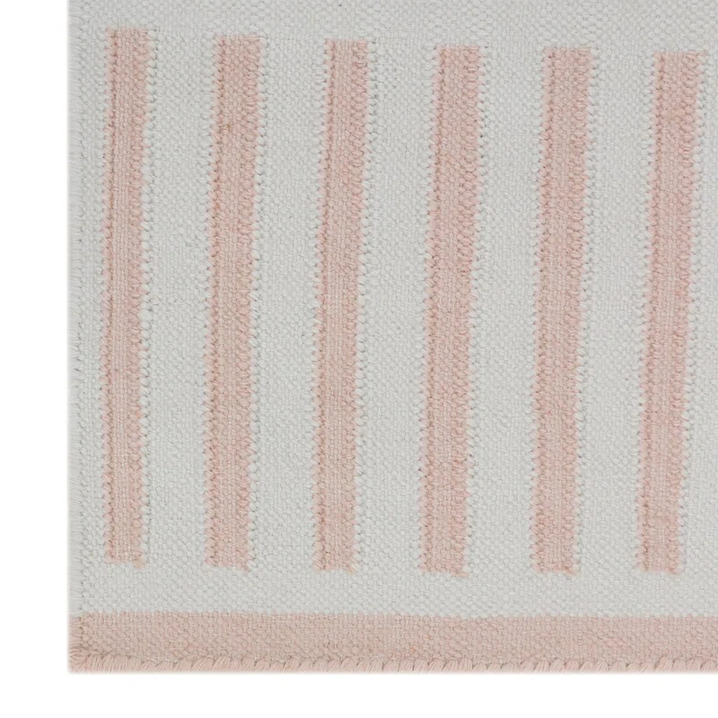 LOOMY Geometric Handmade Flatweave Pink/Ivory Indoor / Outdoor Area Rug