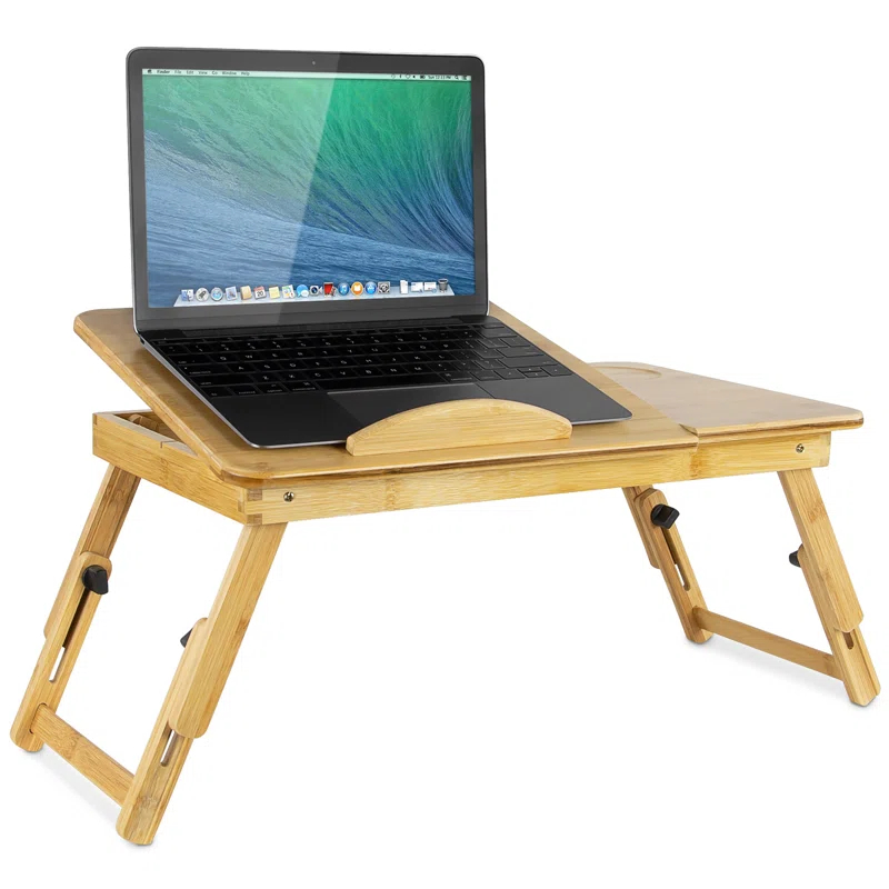 Mount-it Mount-It! Adjustable Bamboo Laptop Bed Tray w/ Tilting Top, Pullout Storage Drawer, Foldable Design