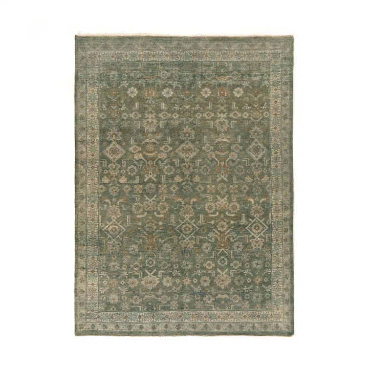 Four Hands Kenli Oriental Hand-Knotted Wool Area Rug in Green/Brown | Perigold