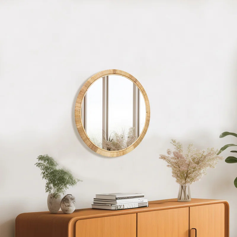 Bayou Breeze Handmade Rattan Framed Wall Mirror, Rustic Farmhouse Style Decorative Mirror, Boho Chic Design, Ideal For The Living Room, Bedroom, Bathroom And Fireplace, Arch