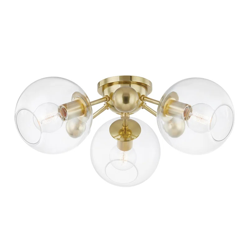 Crystal Semi-Flush Mount Light - Antique Brass / 3 Light