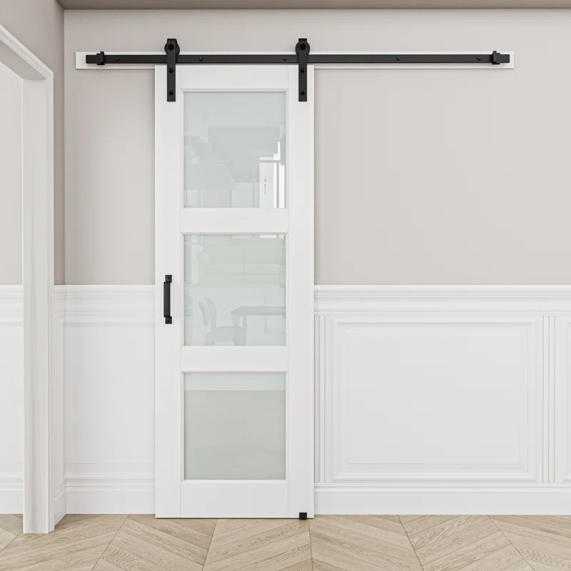 Home Worthy 3-Lite Frosted Glass Solid + Manufactured Wood with Installation Hardware Kit Sliding Barn Door(No Assembly Required) | Wayfair