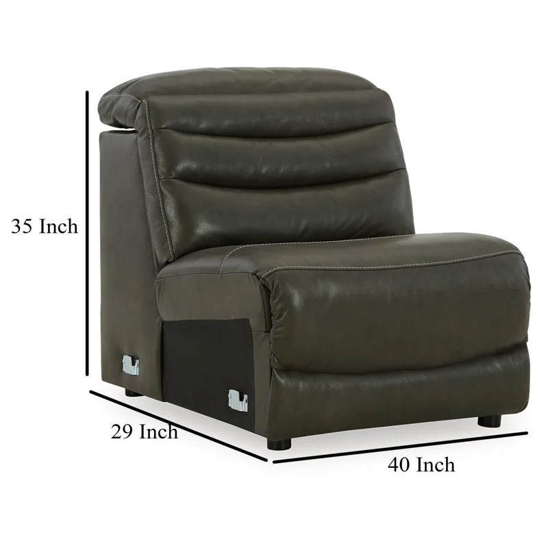 Benjara Winona Modular Armless Accent Chair, Tufted Dark Gray Faux Leather