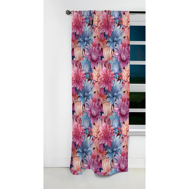 Design Art Pink And Blue Petals Floral Expression I - Floral Curtain - Blackout Curtain - 1 Panels