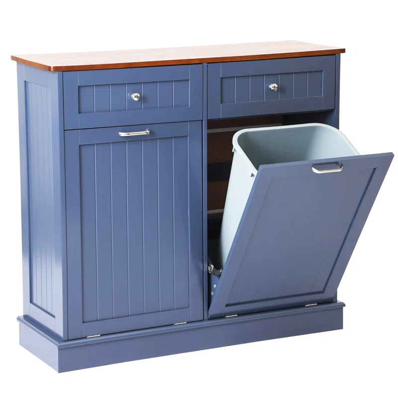 Tilt Out Trash Can Cabinet with Double Hidden Trash Can Holder