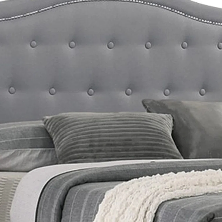 Benjara Sey  Bed W Storage Footboard, Light Gray Burlap Upholstery