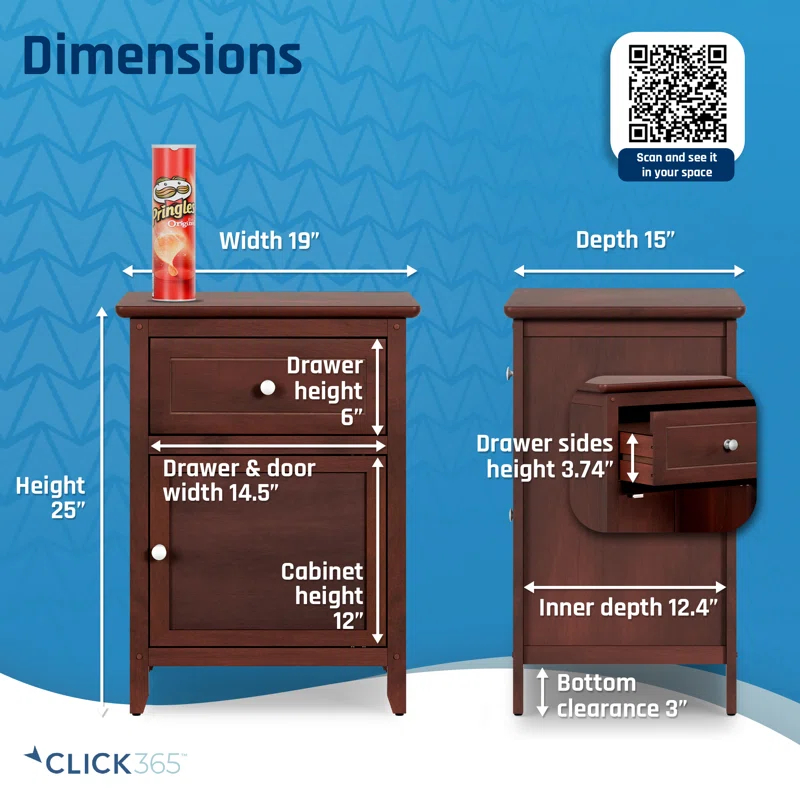 ClickDecor Alcott Side Table with Single Drawer and Storage Cabinet