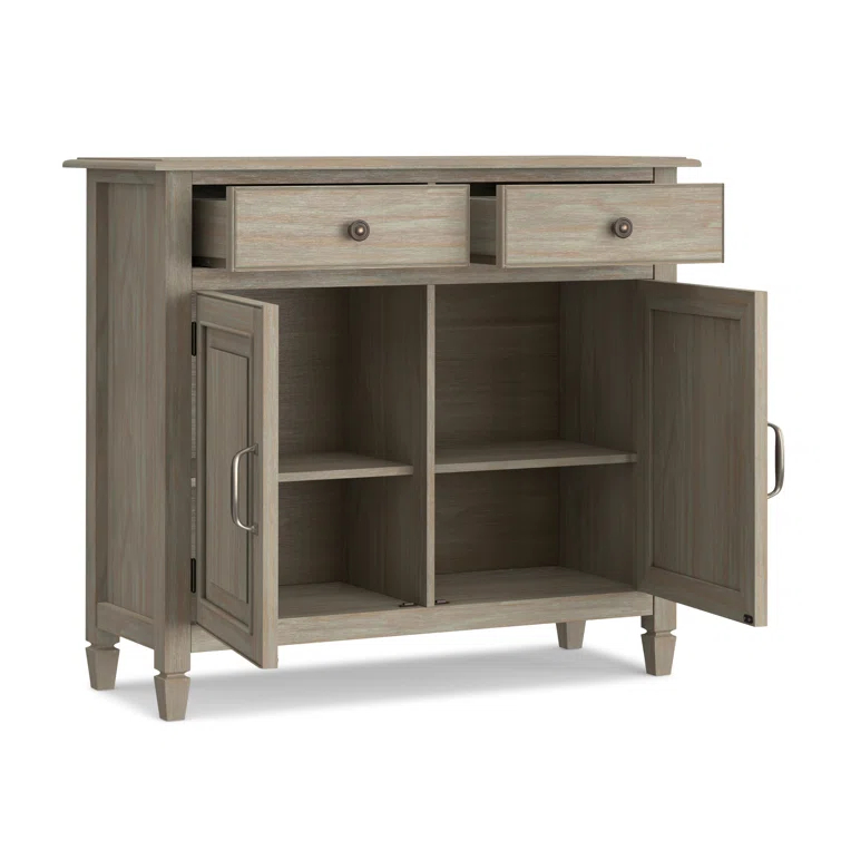 Simpli Home Connaught 40"W Solid Wood 2-Shelf Entryway Storage Cabinet with 2 Storage Drawers