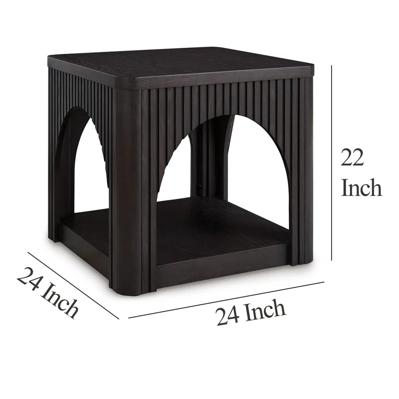 Benjara Yini Square Side End Table, Lattice, Arch Design, 24 Inch Black Wood