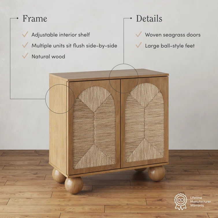 Nathan James Boho Storage Cabinet with Ball-Style Feet and Seagrass Door Panels