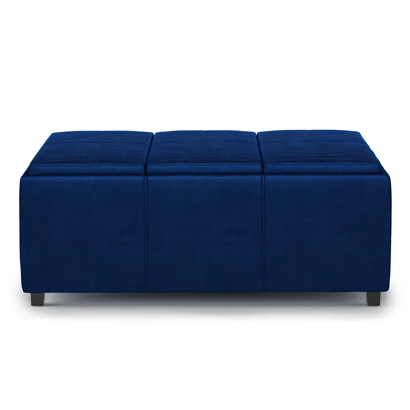 Simpli Home Avalon 42"W Upholstered Storage Ottoman with 3 Flip-Over Serving Trays