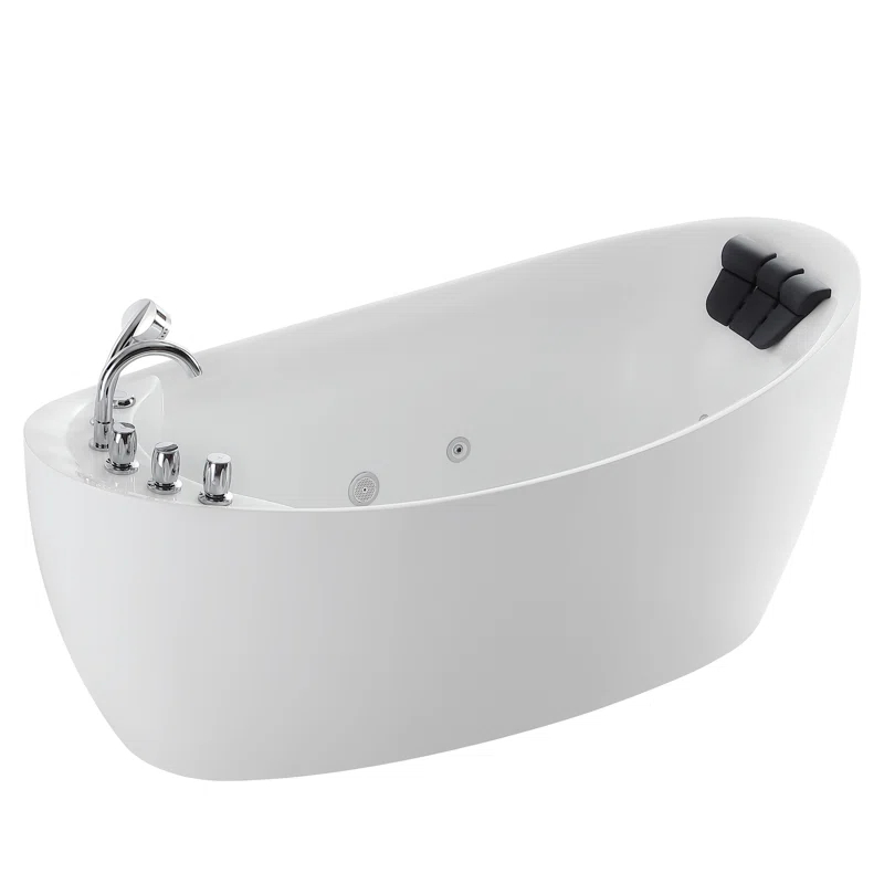 Empava EMP-67AIS02 67'' x 29.5'' Freestanding Whirlpool Plastic / Acrylic Bathtub with Faucet