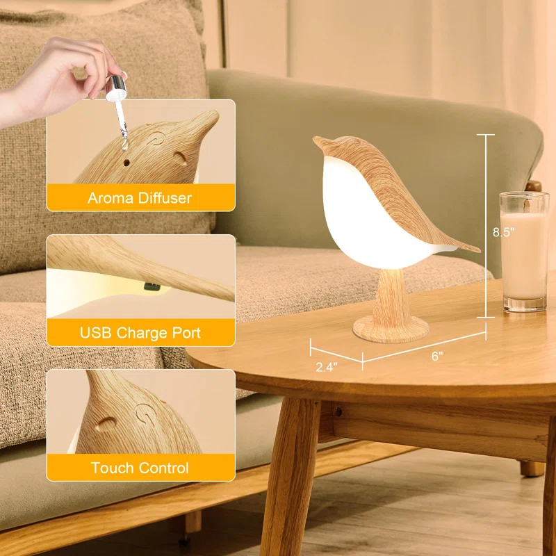 Winston Porter Small Desk Lamp, Bird Lamp Bedside Lamps With 3 Color Temperature And Touch Sensor,Cordless Lamp Kids Night Light With Rechargeable Battery
