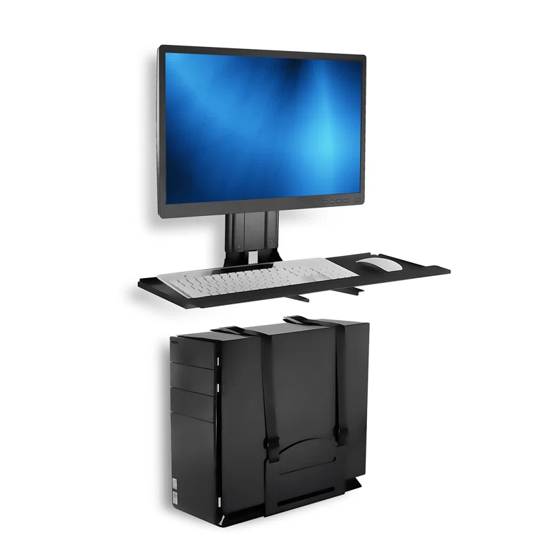 Mount-it Mount-It Height Adjustable Monitor and Keyboard Wall Mount with CPU Holder | 25 Inch Wide Platform