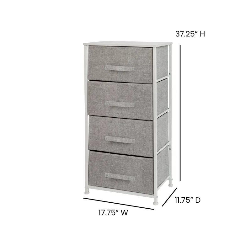 Malone 4 Drawer Vertical Storage Dresser with Wood Top & Fabric Pull Drawers