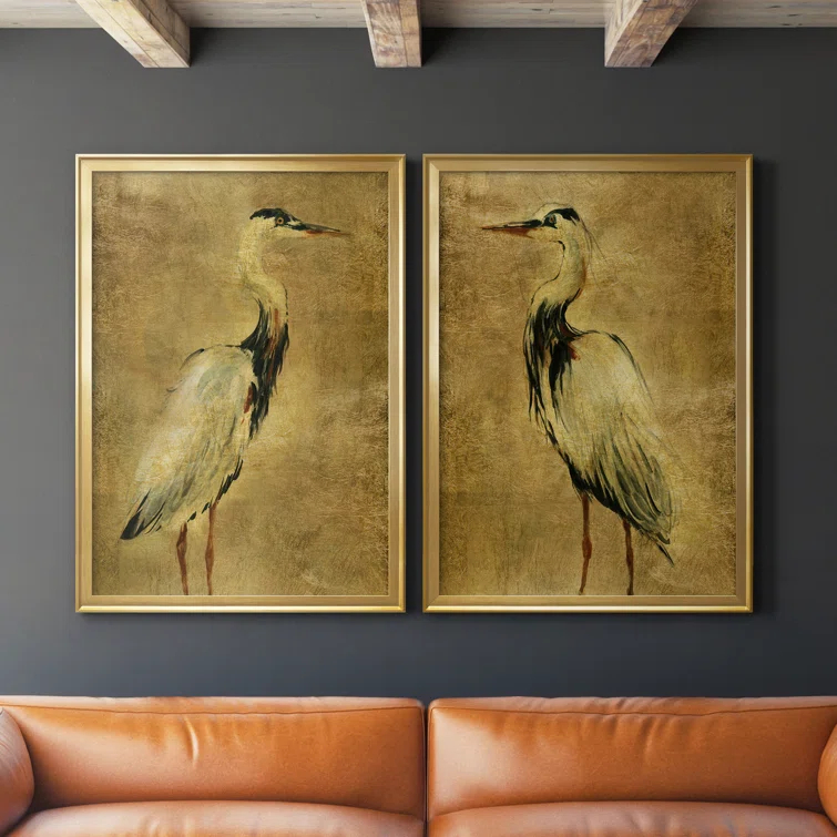 Beachcrest Home™ " Gold Crane At Dusk I " 2 - Pieces Painting Print