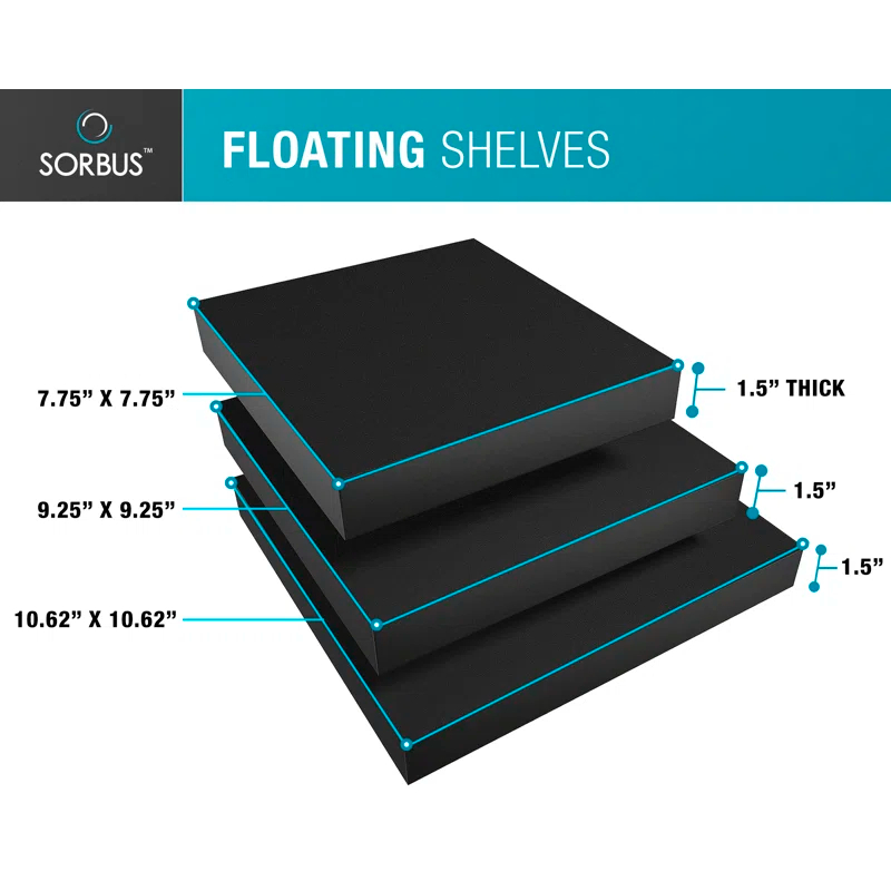Sorbus Floating Square Shelves Mix Size Set of 3