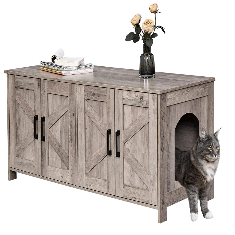 Cat Litter Box Fence For 2 Cats, Hidden Litter Box Furniture