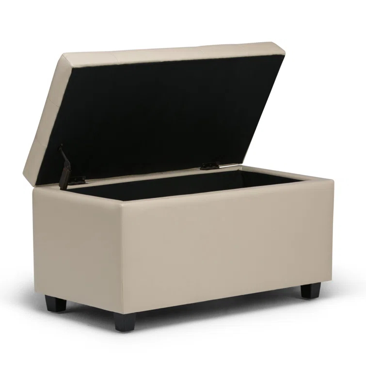 Simpli Home Cosmopolitan 34"W Upholstered Storage Ottoman with Tufted Design and Large Interior Storage