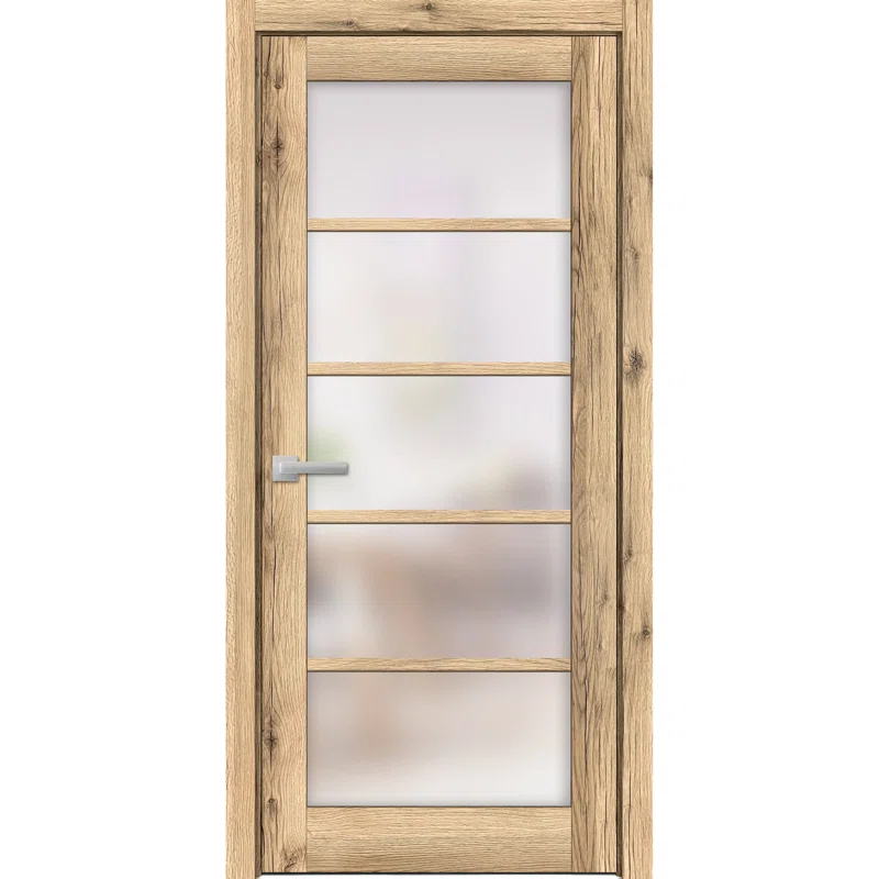 SARTODOORS Solid French Pre-Hung Door Frosted Glass | Quadro 4002 | Single Regular Panel Frame Trims Handle | Bathroom Bedroom Sturdy Doors