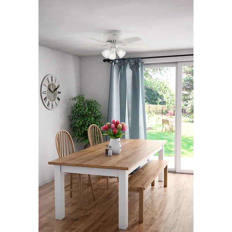 Hunter Fan Newsome 42" 5 - Blade Traditional Indoor Flush Mount Ceiling Fan with Lights and Pull Chains