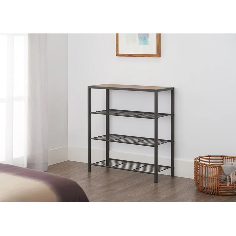 Trinity TRINITY Dark Gray 4-Tier Slat Shoe Rack w/ Console Top