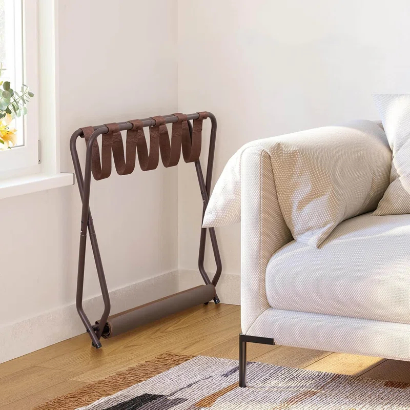 MEBROT Set Of 2, Foldable Suitcase Stands For Guest Room, Metal Luggage Holder With Storage Shelf For Bedroom, Hotel, Easy Assemble