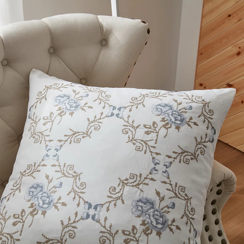 Home Soft Things Rose Embroidered Pillow Cover (Set of 2)