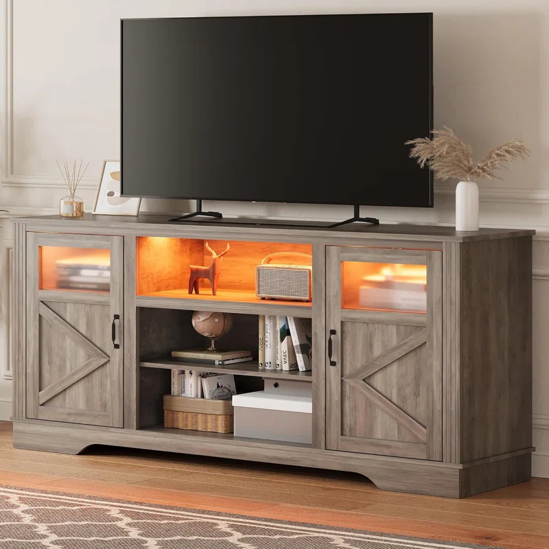 Wrought Studio™ Farmhouse TV Stand With LED Lights, Entertainment Center For 65/60/55 Inches Televisions