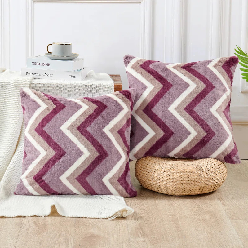 Home Soft Things Chevron Faux Fur Pillow Cover (Set of 2)