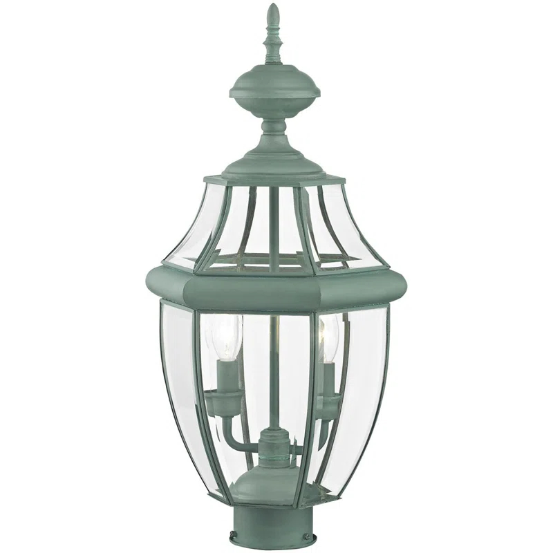 Lighting Lumens 2 Light Verdigris Outdoor Post Lantern Pendant - Clear Beveled Glass Shade