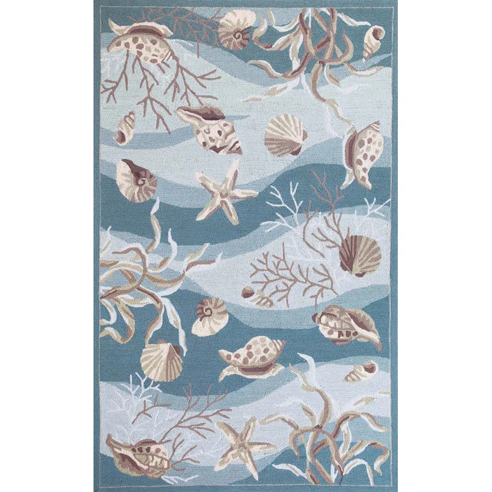 HomeRoots 3' X 5' Seafoam Corals And Shells Area Rug
