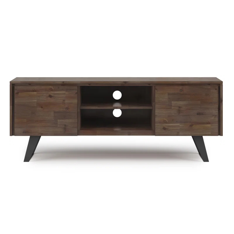Simpli Home Lowry 63"W Solid Wood Modern Industrial TV Stand for TVs up to 70" with Storage